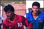 Dhanraj and Anurag Raghuvanshi at dribbling drill