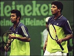Leander Paes and Mahesh Bhupathi in action at the Heineken Open